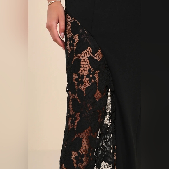 Lulus Irresistible Attitude Black Strapless Lace Column Maxi Dress L Wedding - Picture 4 of 11